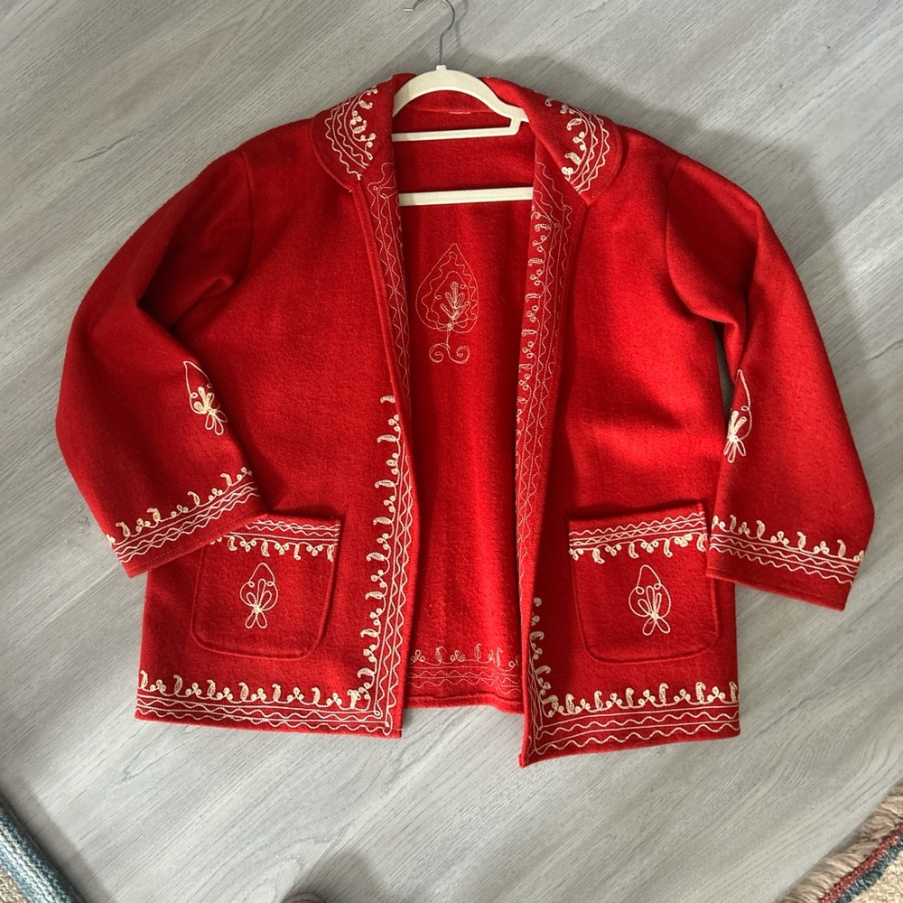 Red Vintage Chainstitch Embroidered jacket